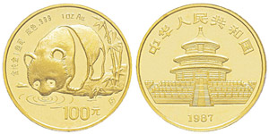 China, 100 Yuan, 1987-S, AU 31.1 g. 999‰ ... 