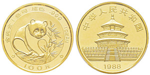 China, 100 Yuan, 1988, AU 31.1 g. 999‰ Ref ... 