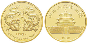 China, 100 Yuan, 1988 Year of the Dragon, AU ... 