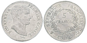 France, Premier Consul 1799-1804 5 Francs ... 