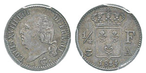 France, Louis XVIII 1815-1824 1/4 Franc, ... 