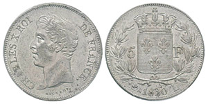 France, Charles X 1824-1830 5 Francs, ... 
