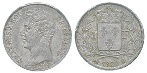 France, Charles X 1824-1830 1 Franc, Rouen, ... 