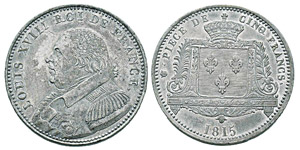 France, Essai de 5 Francs Louis XVIII 1815, ... 