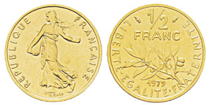 France, Piéfort or de 1/2 franc Semeuse, ... 