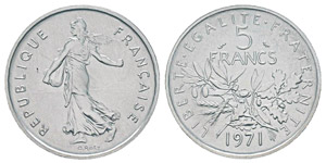 France, Piéfort de 5 Francs Semeuse, 1971, ... 
