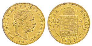 Hungary, Franz Joseph 1848-1916 4 Forint (10 ... 