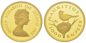 Mauritius, 1000 Rupees, 1975, AU 33.43 g. ... 