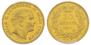 Serbia 20 Dinars, Paris, 1879 A, AU 6.45 g. ... 