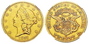USA 20 Dollars, New Orleans, 1851 O, AU ... 