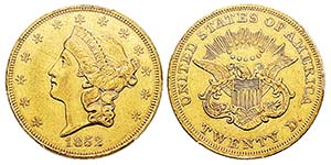 USA 20 Dollars, Philadelphie, 1852, AU 33.43 ... 