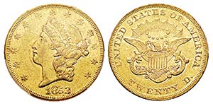 USA 20 Dollars, Philadelphie, 1853, AU 33.43 ... 