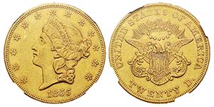 USA 20 Dollars, Philadelphie, 1855, AU 33.43 ... 