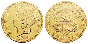 USA 20 Dollars, San Francisco, 1858 S, AU ... 