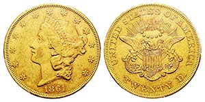USA 20 Dollars, Philadelphie, 1861, AU 33.43 ... 