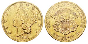 USA 20 Dollars, San Francisco, 1861 S, AU ... 