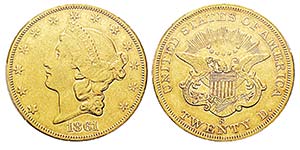 USA 20 Dollars, San Francisco, 1861 S, AU ... 