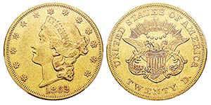 USA 20 Dollars, Philadelphie, 1862, AU 33.43 ... 