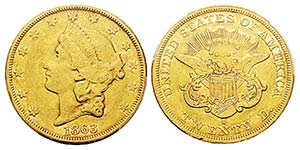 USA 20 Dollars, San Francisco, 1863 S, AU ... 