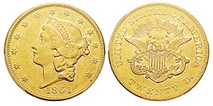 USA 20 Dollars, Philadelphie, 1864, AU 33.43 ... 