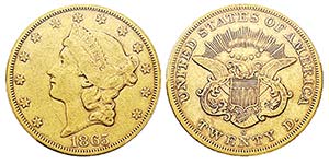 USA 20 Dollars, San Francisco, 1865 S, AU ... 