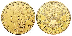 USA 20 Dollars, Philadelphie, 1866, AU 33.43 ... 