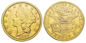 USA 20 Dollars, San Francisco, 1867 S, AU ... 