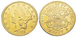 USA 20 Dollars, San Francisco, 1868 S, AU ... 