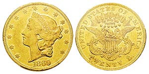 USA 20 Dollars, Philadelphie, 1869, AU 33.43 ... 