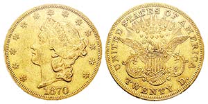 USA 20 Dollars, Philadelphie, 1870, AU 33.43 ... 