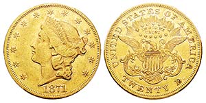 USA 20 Dollars, Philadelphie, 1871, AU 33.43 ... 