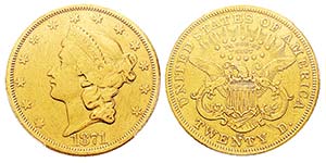 USA 20 Dollars, Carson City, 1871 CC, AU ... 