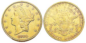 USA 20 Dollars, Philadelphie, 1880, AU 33.43 ... 