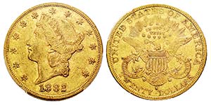 USA 20 Dollars, San Francisco, 1882 S, AU ... 