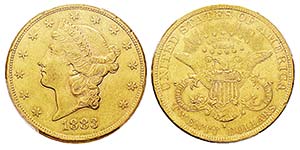 USA 20 Dollars, San Francisco, 1883 S, AU ... 