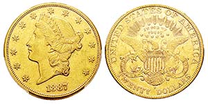 USA 20 Dollars, San Francisco, 1887 S, AU ... 