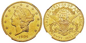 USA 20 Dollars, Philadelphie, 1904, AU 33.43 ... 