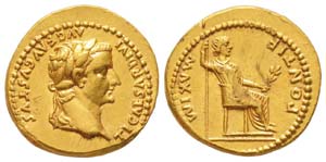 Tiberius 14-37 après J.-C. Aureus, Gaule, ... 