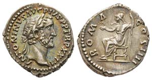 Antoninus Pius 138-161 Denarius, Rome, 160, ... 