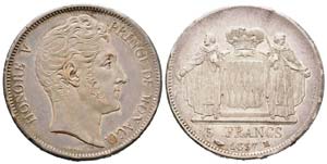 Monaco, Honoré V 1819-1841 5 Francs, 1837 M ... 