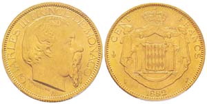 Monaco, Charles III 1856-1889 100 Francs, ... 