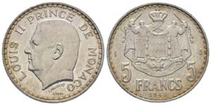 Monaco, Louis II 1922-1949 5 Francs Essai, ... 
