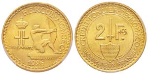 Monaco, Louis II 1922-1949 2 Francs  1926, ... 