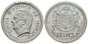 Monaco, Louis II 1922-1949 2 Francs Essai, ... 