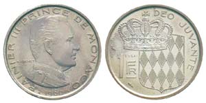 Monaco, Piéfort de 1 Franc,  1960, AG, 30.9 ... 