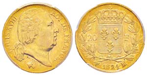 France, Louis XVIII 1815-1824    20 Francs, ... 
