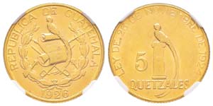 Guatemala, République 5 Quetzales, 1926, AU ... 