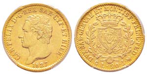 Carlo Felice 1821-1831 20 lire, Genova, 1827 ... 