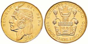 Peru, 50 Soles Inca, 1967, AU 33.44 g. ... 