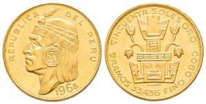 Peru, 50 Soles Inca, 1968, AU 33.44 g. ... 